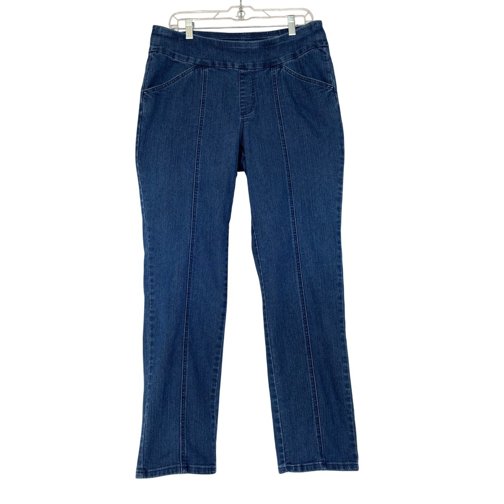 Denim & Co Womens Size 12 Pull On Straight Leg Jeans Dark Wash Pintuck Stretch